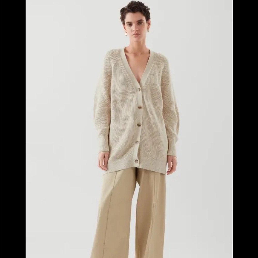 COS Cream Beige Oversized V-Neck Button Cardigan